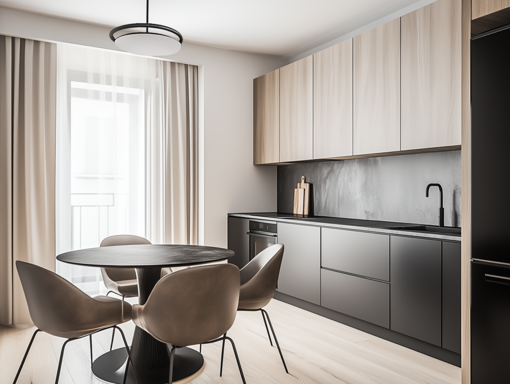 Cocina moderna negro y madera natural, Phos Arquitectos, JB38
